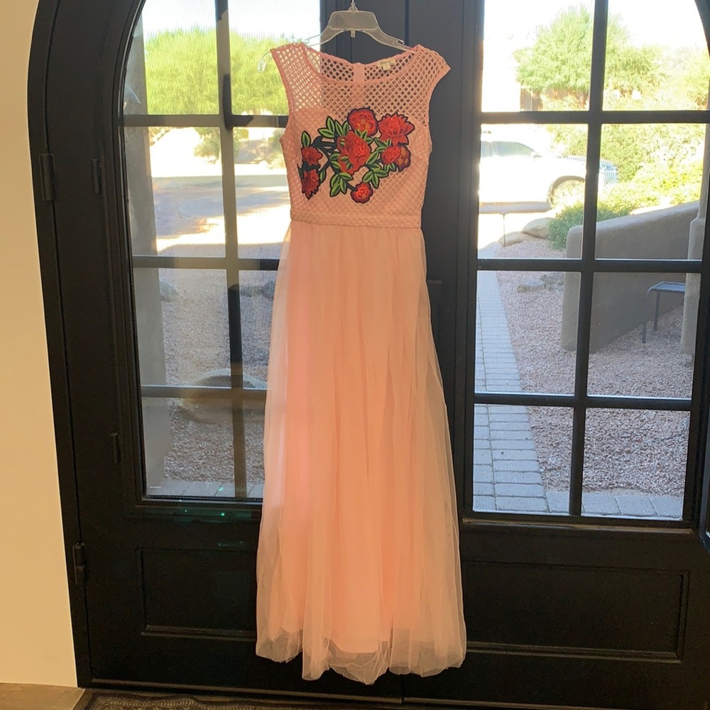 New in Bag!{Dygarni}Sz S Pink Maxi Dress w/Tulle Skirt & Appliqué Top